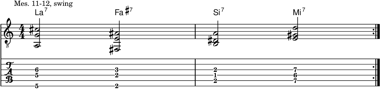 Turnaround 2 : La7 – Fa♯7 – Si7 – Mi7